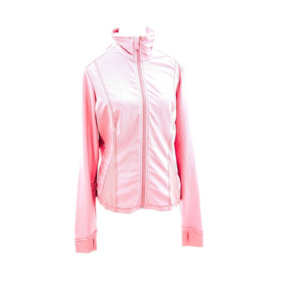 PUMA Pink Coral Collared Zip Finger Holes Pockets Track Jacket Size Large